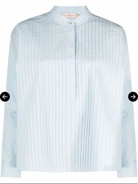 Tory Burch Powder Blue Pleated Band Collar Shirt Size 6 *Timeless Piece**
